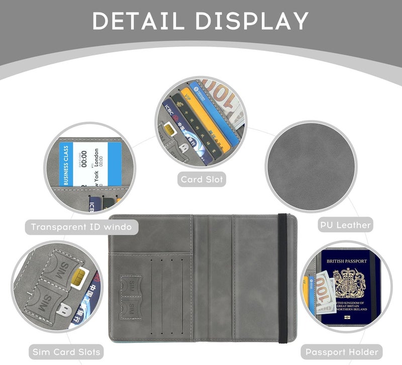 ILIYAH -Passport Cover-Passport Holder Travel Wallet-RFID Blocking Passport Case Travel Accessories Card Holder Wallet Unisex Travel Gifts（Grey） - Image 4
